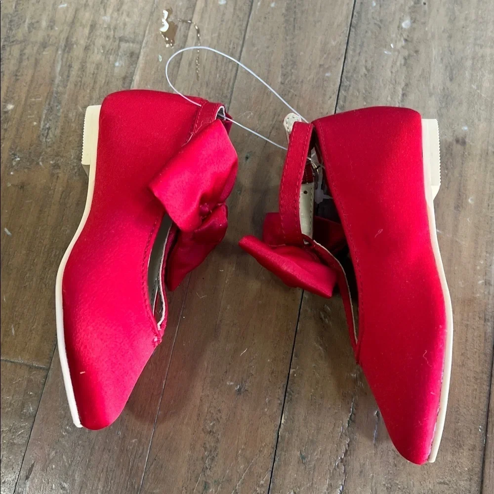 Janie and jack red satin t-bar Mary Jane shoes with bow toddler size 5 holiday